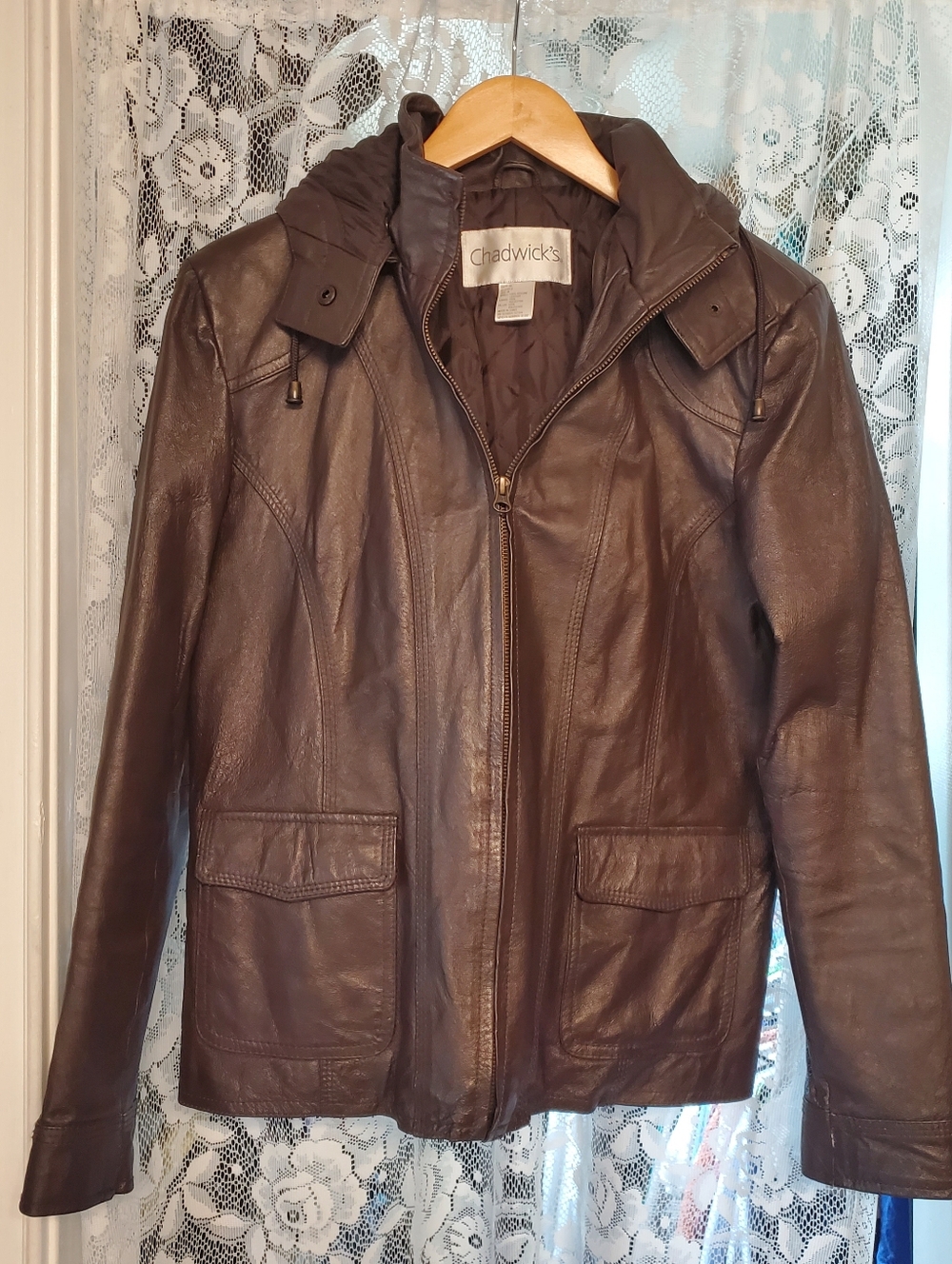 Vintage Leather Jacket With Detachable Hood